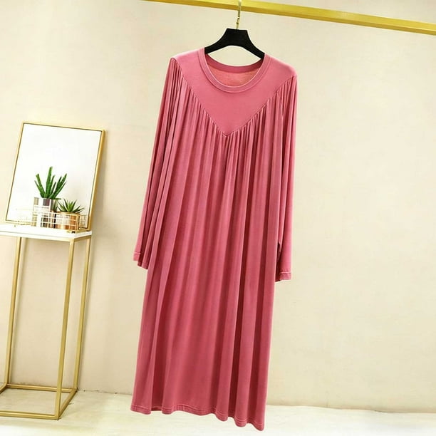 Camisón largo para mujer, color liso, cuello en V, manga larga, para el hogar