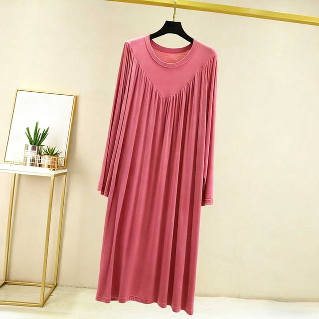 Camisón largo para mujer, color liso, cuello en V, manga larga, para el hogar