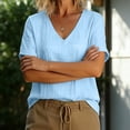 thumbnail image 2 of Summer Linen Shirts for Women V Neck Short Sleeve Tunic Tops Loose Fit Comfy Beach Casual Base Tee T-Shirts (XL, Light Blue), 2 of 8