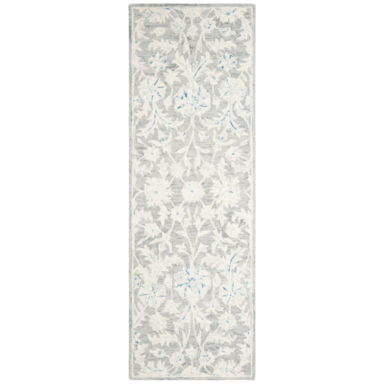 SAFAVIEH Micro-Loop Carl Floral Overdyed Wool Runner Rug, Grey/Ivory, 2'3" x 7'