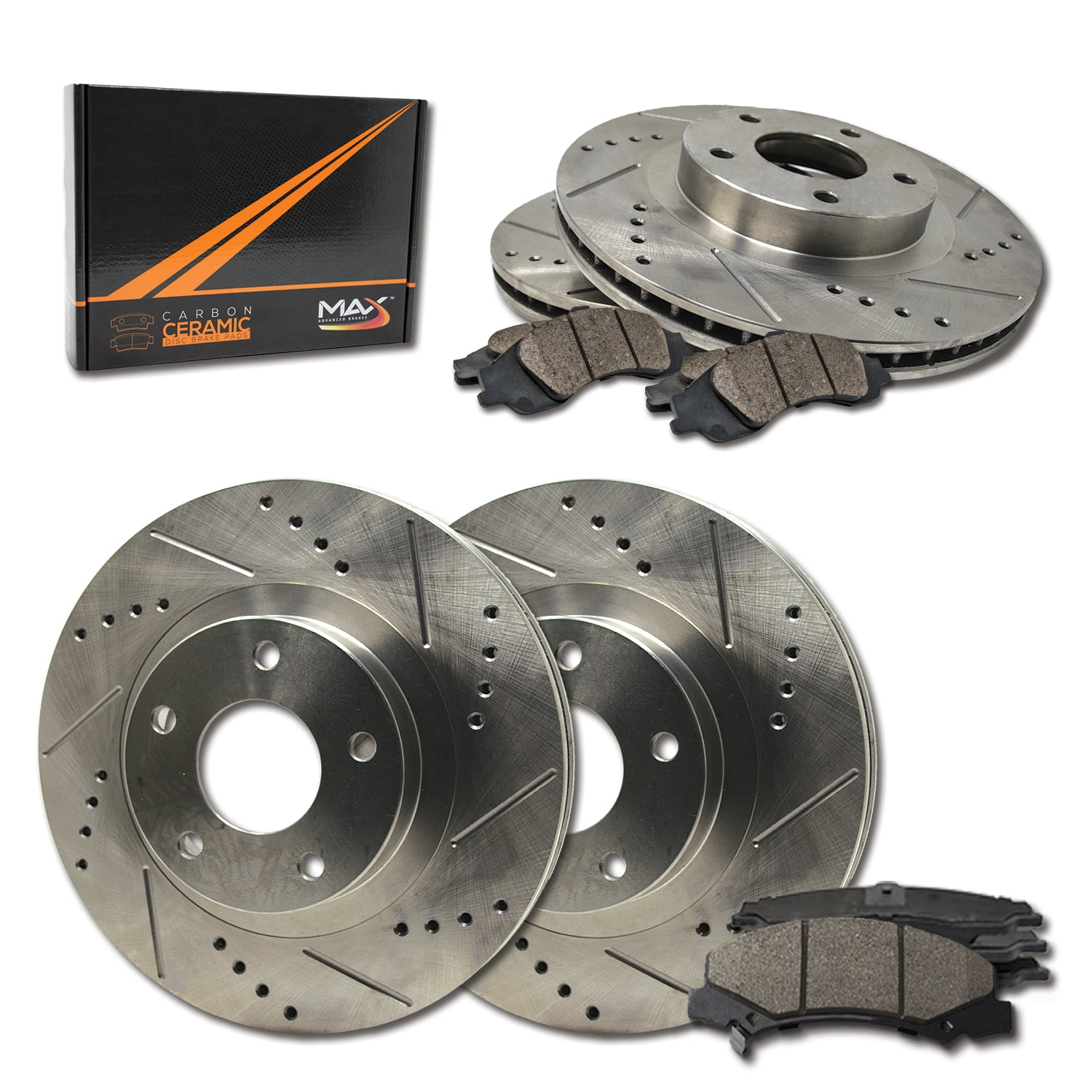 Rear Kit Performance Drilled and Slotted Disc Brake Rotors With Ceramic Pads