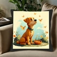 thumbnail image 5 of Set of 2 18x18in Throw Pillow Covers - Cheerful Dog Design with Butterflies & Flowers Perfect for Couch Bed or Car Decor, 5 of 8