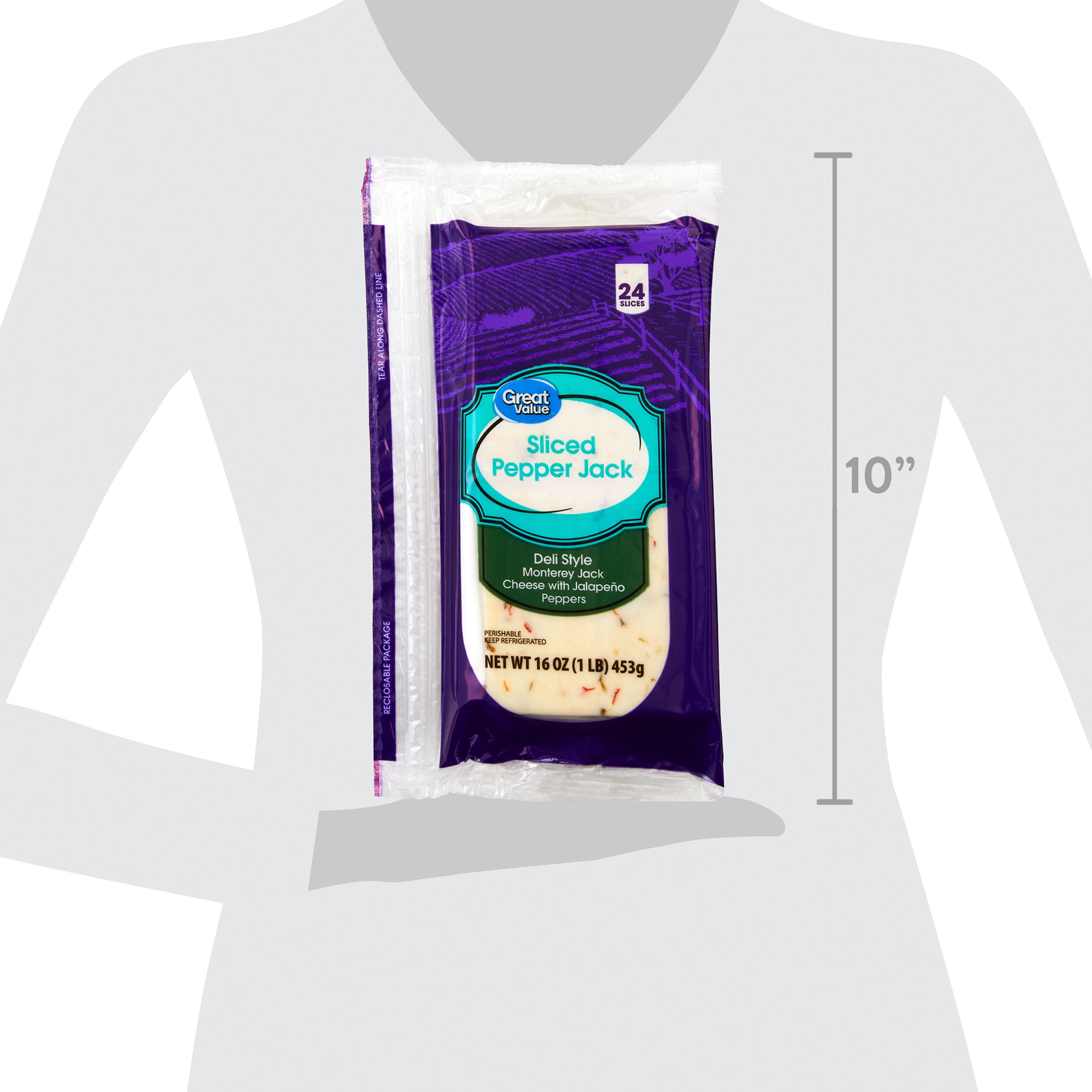 Great Value Pepper Jack Deli Style Sliced Cheese, 16 oz, 24 Slices