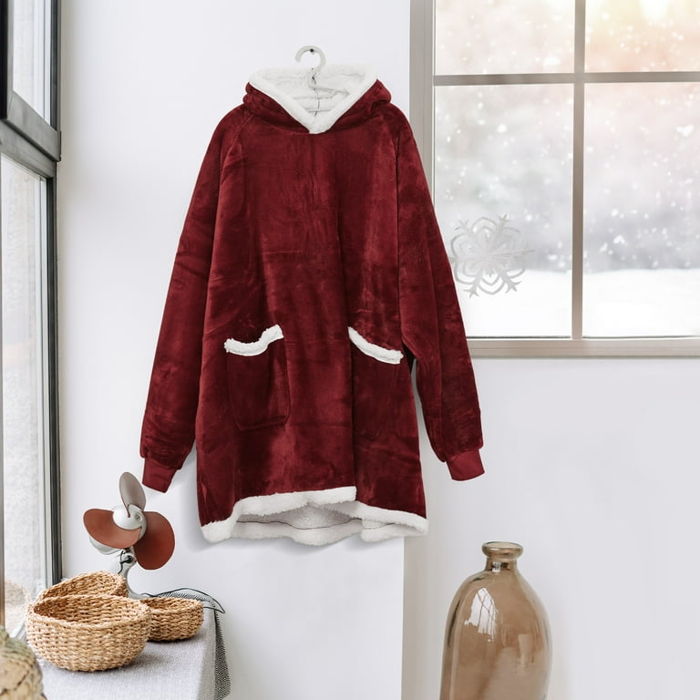 Deconovo Christmas Burgundy Wearable Blanket Hoodie Sweatshirt for Unisex,  Regular Size 
