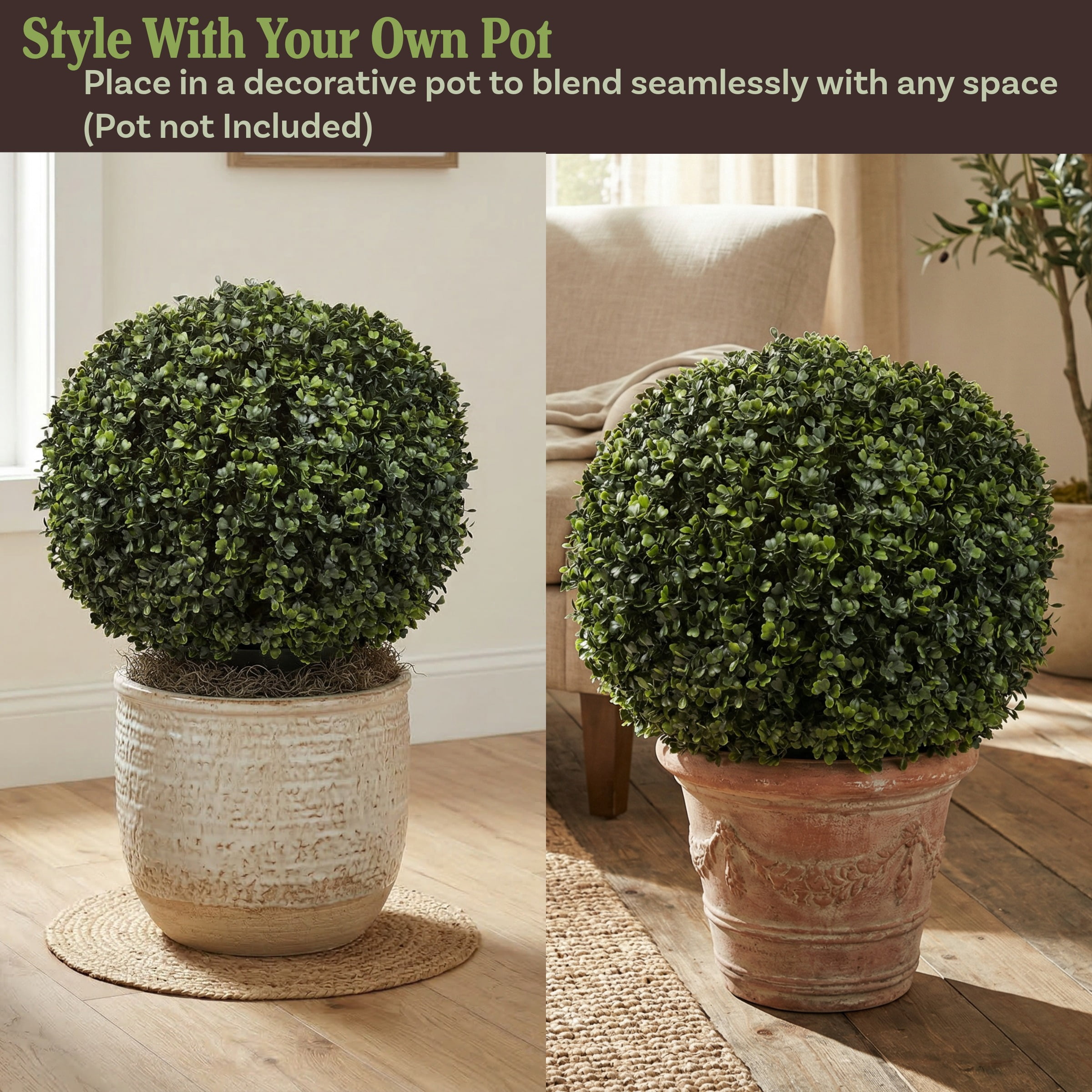 Pure Garden Set of Two 21-Inch Indoor/Outdoor Artificial Boxwood Plants