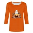 thumbnail image 4 of Jsaierl Halloween Shirts for Women Cute Pumpkin Ghost Graphic Tees Soft Round Neck T-shirt 3/4 Sleeve Dressy Casual Blouse Tops Halloween Gifts, 4 of 5