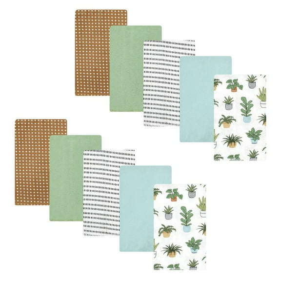 Hudson Baby Cotton Flannel Burp Cloths, Plants 10 Pack, One Size