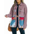 thumbnail image 3 of Women'S Loose Lapel Long-Sleeved Denim Patchwork Jacket Retro Raw Edge Mid-Length Jacket Brick Red L, 3 of 6