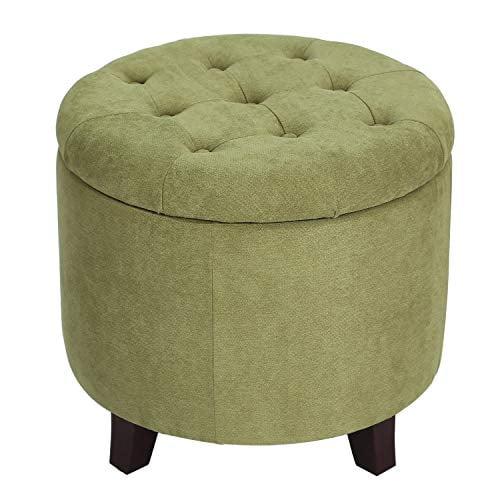 Homebeez Round Storage Ottoman ButtonTufted Fabric Footstool with