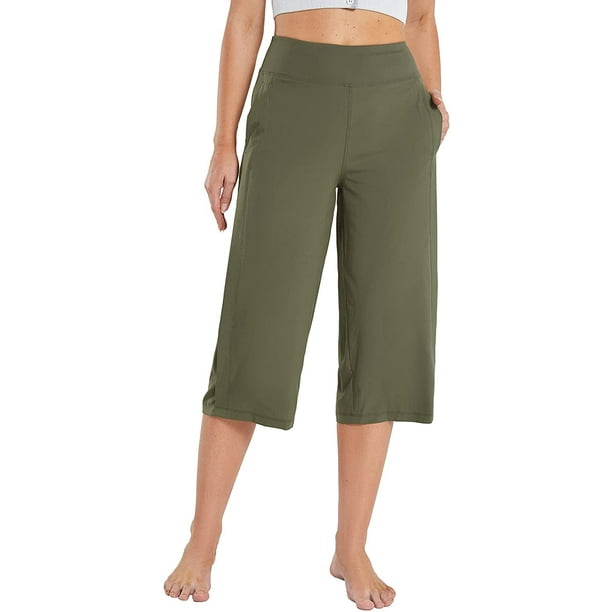 Women's Capri Pants Wide Leg Casual Summer Yoga Pants High Waisted Loose  Lounge Crop Pants with Pockets
