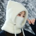thumbnail image 5 of 3 in 1 Beanie Hat for Women Fleece Beanies for Men Fashion Accessories Face Mask Plush Women's Hats & Caps White, 5 of 8