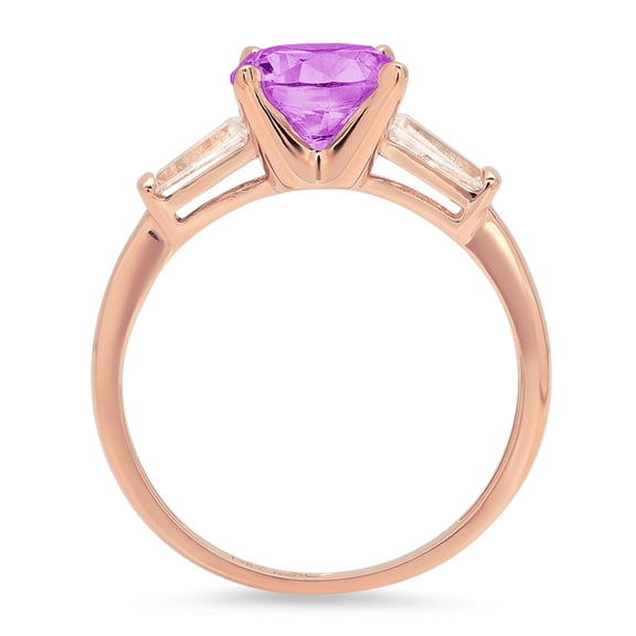 2 ct Round Cut Simulated Alexandrite Three-Stone Engagement Ring for Women in 18K Rose Gold