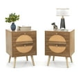 thumbnail image 1 of Costway 2Pcs Rattan Nightstand with 2 Drawers Solid Wood Legs Compact Wood Coffee Table, 1 of 10