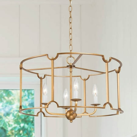 

CHAOXY Modern Gold Chandelier 22’’ Large Drum Chandeliers for Dining Rooms 4-Light Round Drum Pendant Lighting for Kitchen Island Foyer & Living Room Antique Gold Finish