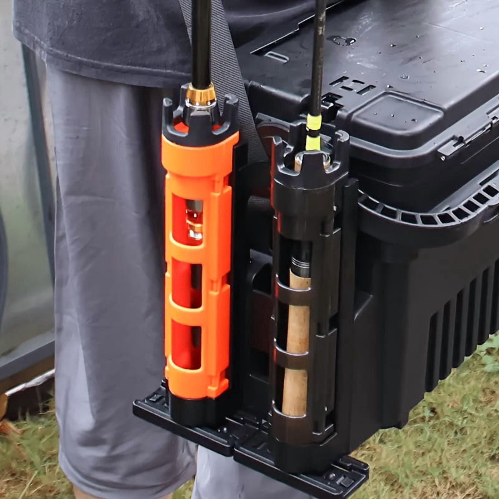 2.91Gal Dual-Layer ABS Fishing Tackle Box with 2 Rod Holders and 2 Cup Holders, Large Outdoor Fishing Storage Case