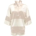 thumbnail image 4 of Two Piece Workout Sets for Women Summer Outfits Striped Quarter Zip Matching Lounge Set Going Out Top and Shorts, 4 of 9