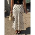 thumbnail image 5 of White Polka Dot Satin Midi Skirt High Waist Flowy A-Line Slip Skirt, 5 of 5
