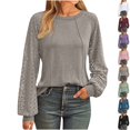 thumbnail image 2 of gakvbuo Lace Long Sleeve Shirts For Women Round Neck Button Top Lace Sleeve Business Casual Tunic Tops Pullover Blouse Tee Trendy 2025 Fall Fashion Outfits Clothes, 2 of 7