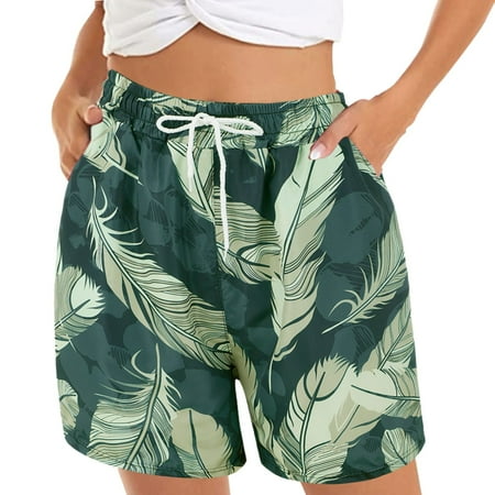 

mveomtd Women s Casual Shorts Summer Comfy Beach Shorts Elastic Waist Floral Print With 2 Pockets Womens Christmas Pajama Shorts Grey XXXL