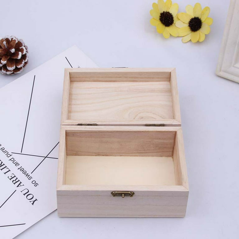 Plain Wooden Small Storage Box With Hinged Lid/3 Compartments