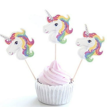 rainbow unicorn theme cupcake toppers 8 1 4 inch 12 count walmart com