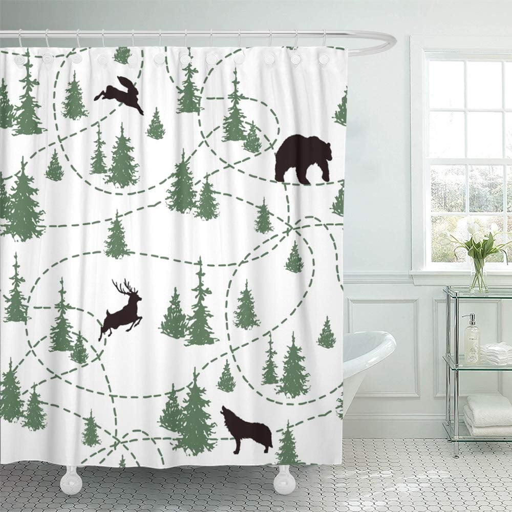 Camping Fabric Shower Curtain 70x72 Lodge Cabin Woods Woodland Northwoods Bear … 