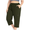 thumbnail image 3 of Capri Pants for Women Spring Summer Plus Size Elastic Waist Wide Straight Leg Loose Casual Capris with Pockets, 3 of 7