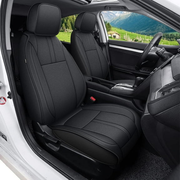 AOMSAZTO Seat Covers for Honda Civic 2016-2024 2025: 5 Seat Full Set Faux Leather Seat Covers Car Seat Cushion Protector (Black)