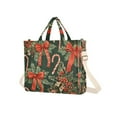 thumbnail image 7 of FORMRS Womens Corduroy Tote Bag Crossbody Shoulder Handbag with Pocket, Christmas Holly Bows, 7 of 7