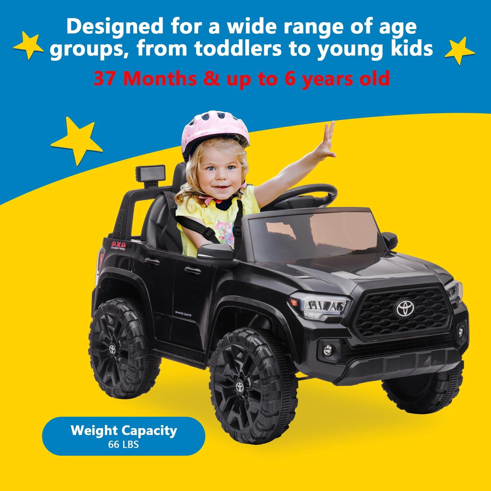 Sakiyr Licensed Toyota Tacoma 12V Kids Ride-On Car with Parent Remote Control | Spring Suspension | Safety Belt | Soft Start | LED Headlights | for 37-72Months