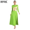 thumbnail image 2 of Vestido de baile litúrgico de manga larga para mujer, trajes de adoración metálicos brillantes, vestido de fiesta de graduación con apliques de manga larga, 2 of 5
