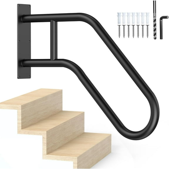 FLY HAWK Handrails for Outdoor Steps,Stair Railing Indoor 1-3 Step for Elderly, Porch Railing & Deck Hand Rail Wall Mount Stair Hand Grab Bars, U-Shape Safety Handle