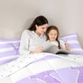 thumbnail image 4 of Erosebridal Glitter Print Letter Y Bow Full Size Comforter Sets for Girls, Purple Stripe Line Bedding Sets, Reversible, 3-Piece, 4 of 6