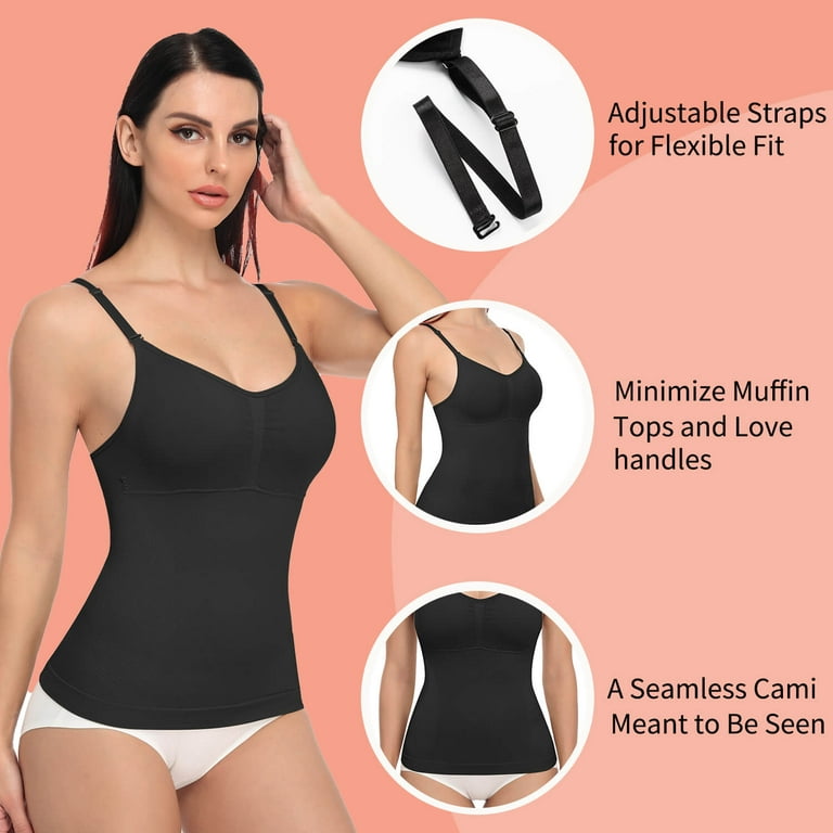 VASLANDA 2 Pack Women's Cami Shaper with Built in Bra Tummy Control  Camisole Tank Top Underskirts Shapewear Body Shaper 