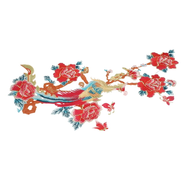 Parche de bordado, parche de flores, flores de fénix, parche de bordado de flores, parche de bordado de costura, tecnología de vanguardia