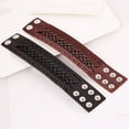 thumbnail image 3 of Naierhg Men's Women's Punk Braid Faux Leather Wide Cuff Bracelet Button Wristband Bangle Black, 3 of 7
