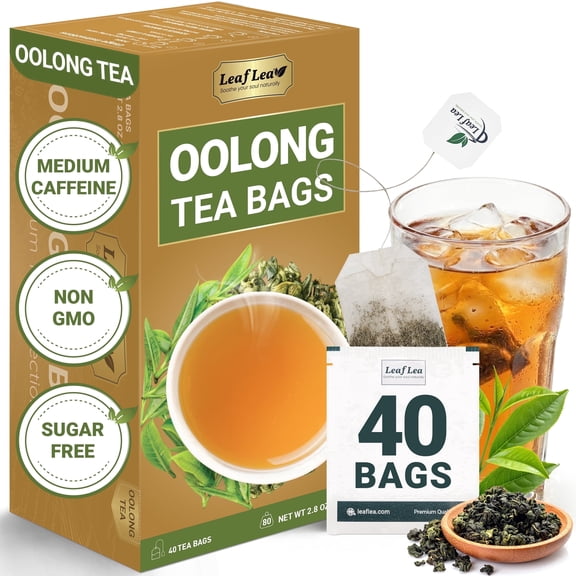 LeafLea 40 Oolong Tea Bags, 100% Oolong Tea Leaves, Smooth Warm Aroma with Light Toasted Notes, Te Oolong for Daily Wellness Focus