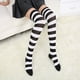 thumbnail image 4 of Sonducket Paquete de 2 calcetines a rayas de talla grande hasta el muslo, transpirabilidad, apariencia única y flexible, calcetines antideslizantes, Medias blanco negro 32, 4 of 6