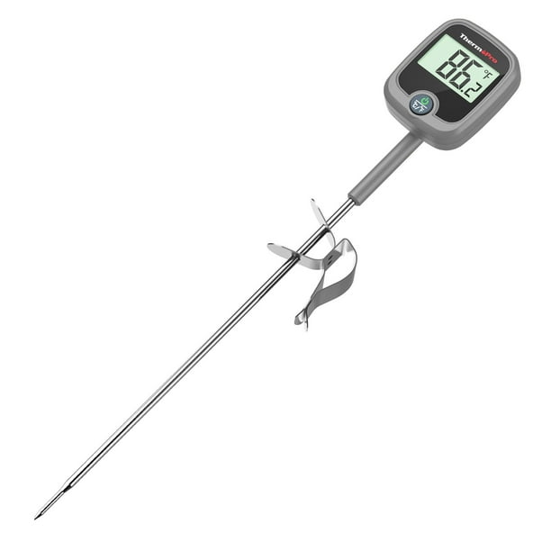 ThermoPro Termómetro Digital para Dulces, Resistente Al Agua, con Sonda de Acero Inoxidable de 8", Pinza para Olla y Pantalla LCD de Dígitos Grandes para Preparar Dulces, Freír y Hornear - TP509W