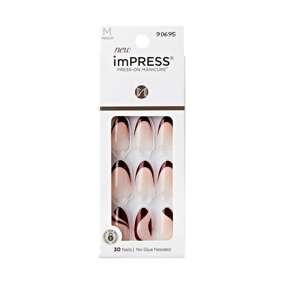 KISS imPRESS 'Vision' Press-On Nails, Deep Red, Medium Length, Almond Shape, 33 Ct.