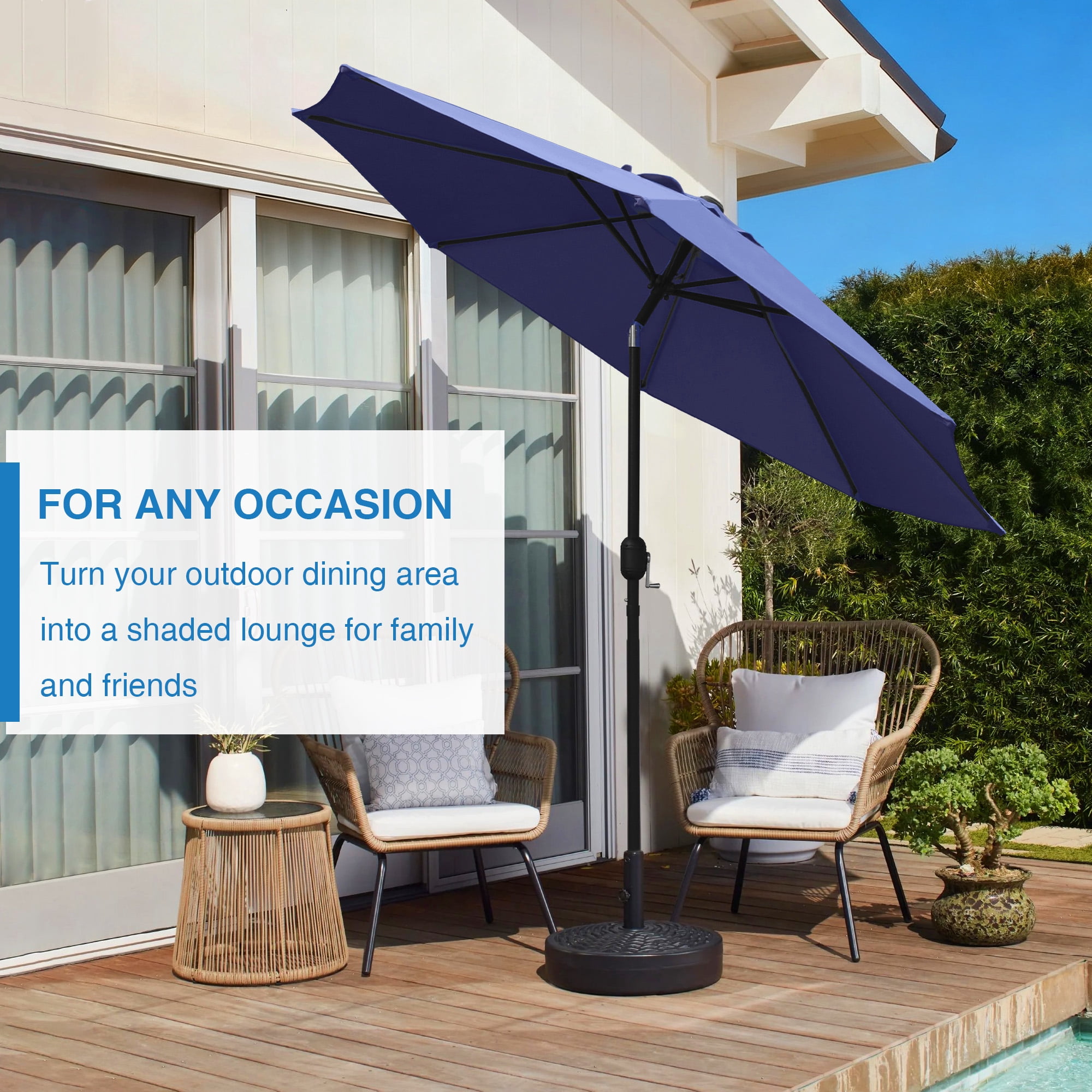 Abble Outdoor 9ft Patio Umbrella with Crank Handle and Push Button Tilt, Outdoor Market Umbrella with 8 Ribs for Garden, Deck, Backyard, Pool, Navy Blue