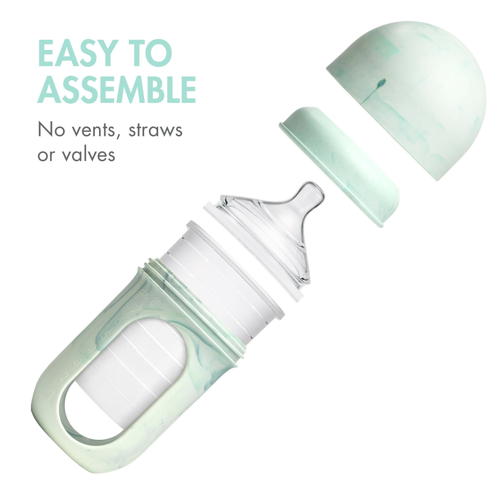 (3 pack) Boon NURSH Reusable Silicone Pouch Baby Bottle – Stage 2 Medium Flow – 8oz – Mint Tie Dye