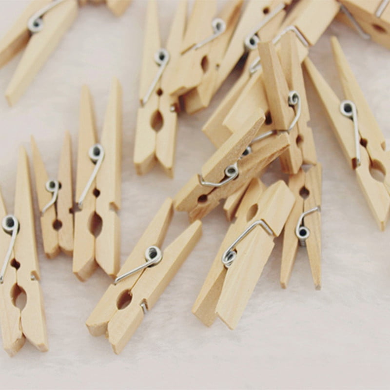 100Pcs Mini Wood Clothespins Laundry Photo Paper Peg Clips Clothes Pins Hangers 