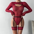 thumbnail image 2 of Conjunto de lencería sexy de tres piezas con mono de tirantes y manga larga con cubierta transparente de malla elástica de estilo europeo y americano, 2 of 6