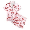 thumbnail image 2 of Silk Pjs for Girls Valentines Day Pajamas Short Sleeve Bow Print Button Down Sleepwear Girls Silk Pajamas Size 6-7 Years, 2 of 4