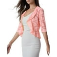 thumbnail image 4 of MODA NOVA Women's Shrug Lace Half Sleeve Ruffle Hem Shrug Top M Pink, 4 of 6
