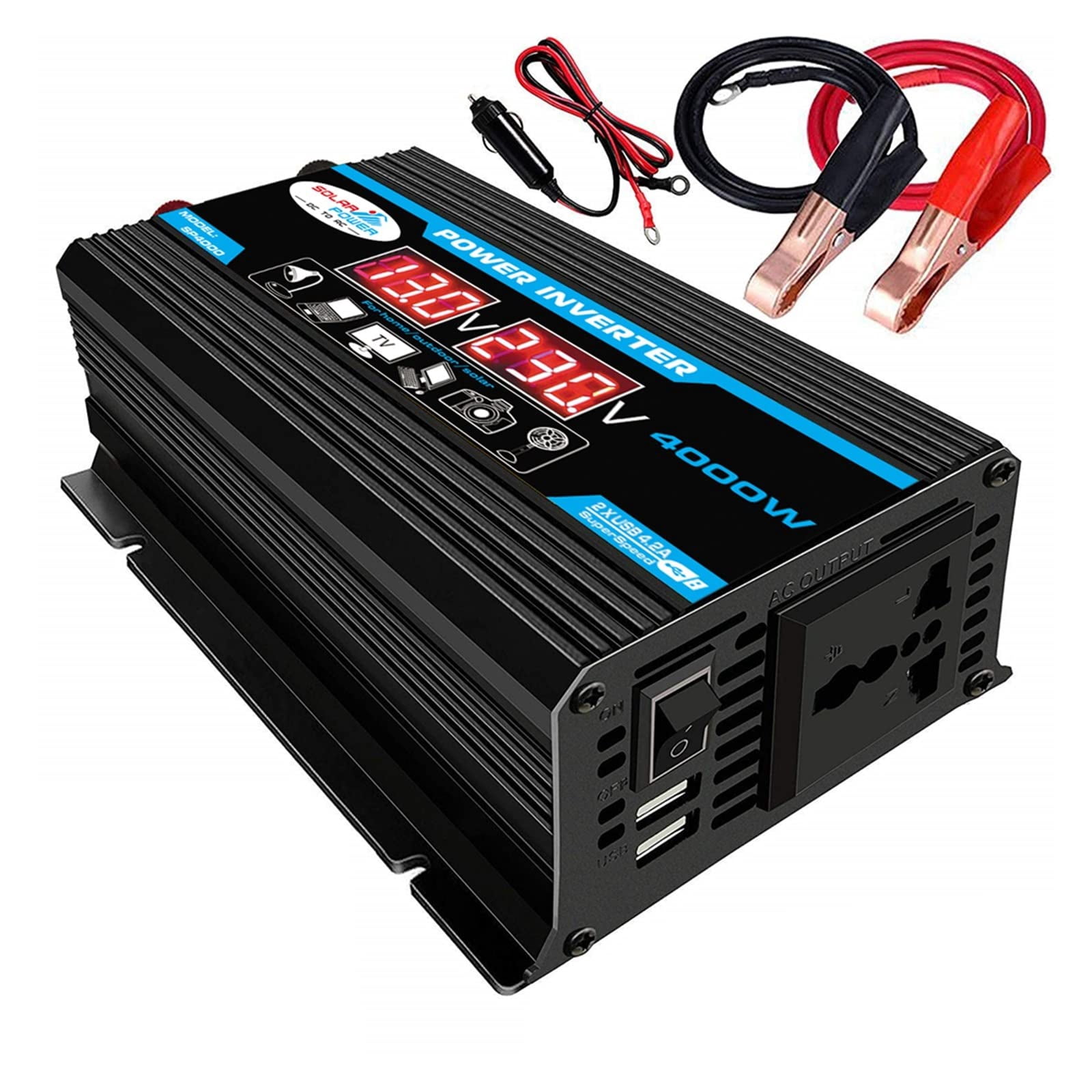 EILLG Pure Sine Inverter 4000W Pure Sine Wave Inverter Transformer with Remote Control & Dual DC 12V to AC 110V