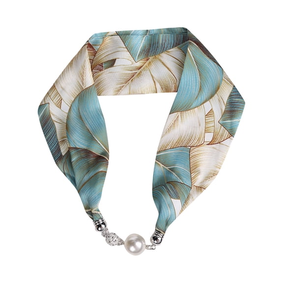yuCgh Magnetic Buckle Small Neck Scarf, Rhinestone Trim Scarf, Women's Fashion Scarf with Gorgeous Beads, Elegant Collar Scarf,white