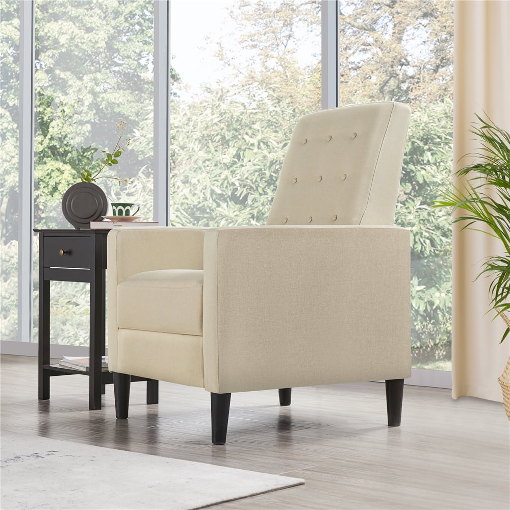 Alden Design Modern Tufted Fabric Push Back Recliner with Pocket Spring, Beige