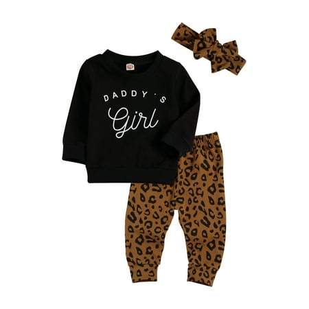 

Canrulo 3 Pcs Newborn Baby Girls Outfits Long Sleeve Pullover Sweatshirt Tops Leopard Pants Headband Fall Winter Clothes Black 6-12 Months